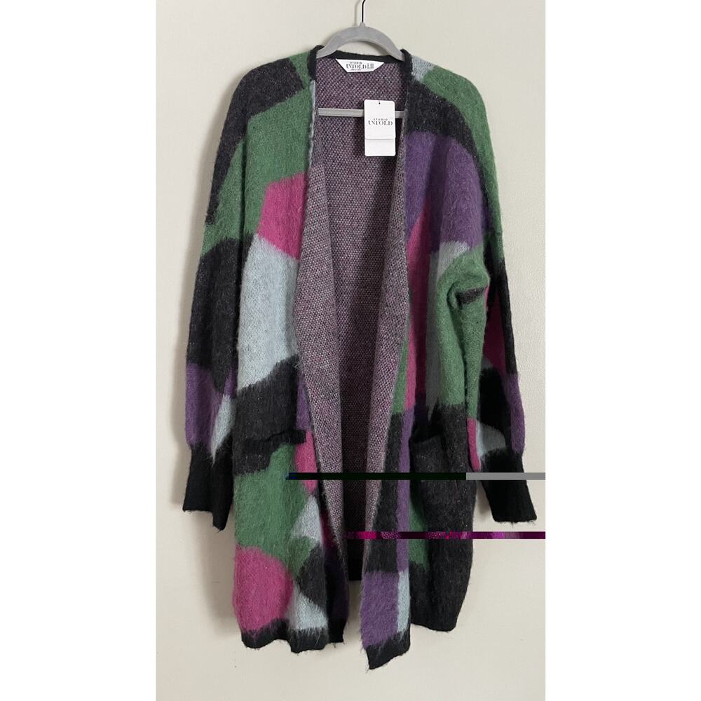 Color Block Wool Blend Soft Fuzzy Cozy Long Cardigan Sweater Plus Size 24/26